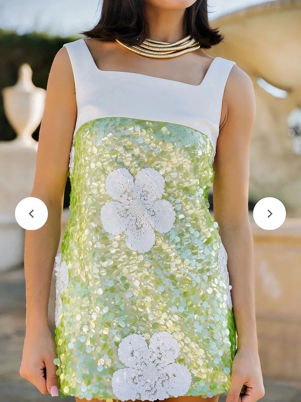 Cocolillys Lime Green Sequin Floral Mini Dress